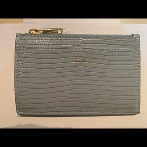 Celine Zipped Card holder in Lizard, Ice Blue.
